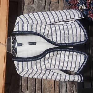 Nwt White House Black Market Crop Tweed Fringe Blazer sz 4